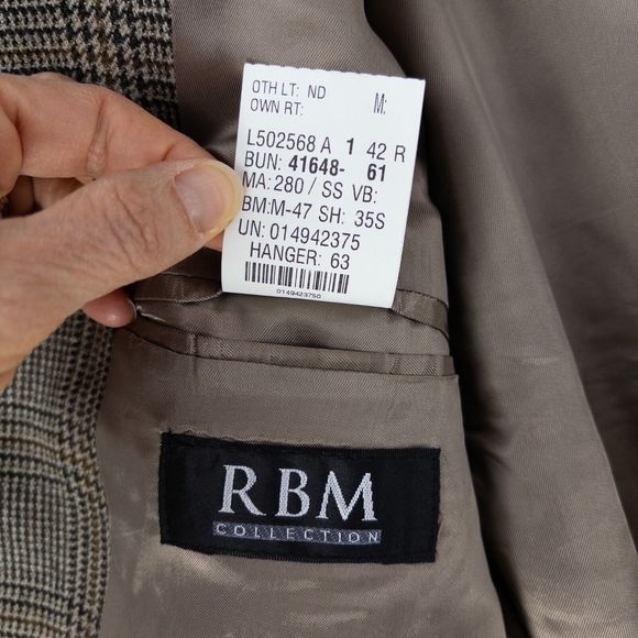 RBM Collection 100% Lambswool Brown 42R Blazer Jacket 2 Button Vented - Picture 11 of 14